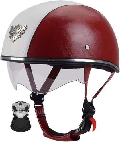 Casco Moto Vintage Semi-Aperto In ABS Con Collare Rimovibile - Casco Scodella Leggero Per Scooter/Cruiser, Fodera In Traspirante, EPS Antishock, Fibbia Rapida Unisex 55-60Cm 1,L