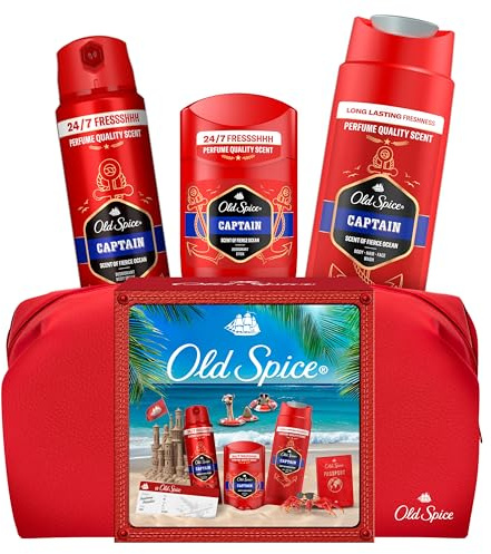 Old Spice Bolsa De Viaje Set De Regalo Para Hombre Con Desodorante En Barra Y Gel De Ducha Captain, Fresco 24 Horas, Todos Los Días, Con Uso Diario, Excepcional Aroma de Larga Duración
