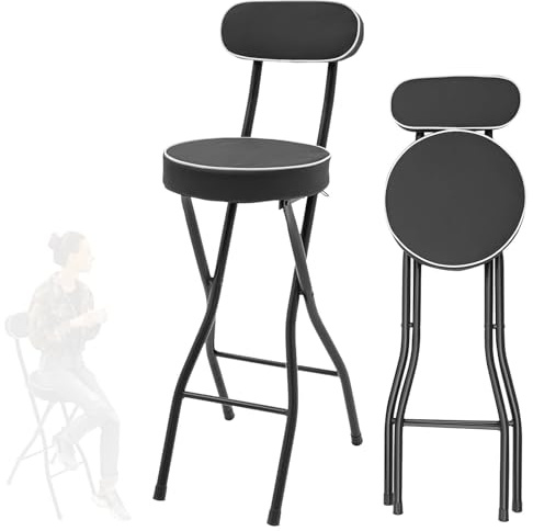 Tabouret De Bar Pliant, Chaise Haute Pliable avec Dossier, Chaise De Comptoir Hauteur D'assise 55/60/65/70cm, Tabouret De Déjeuner Pliable pour Maison, Cuisine, Salle À Manger Breakfas(Black,H55cm)