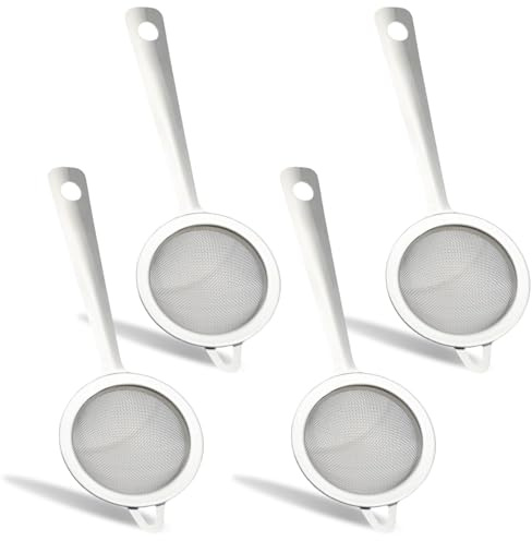 Wjelet 4 Pcs Mini Sieve, Stainless Steel Tea Strainer with Handle,Tea Strainers for Loose Tea,Durable and Easy to Clean for Coffee, Spices and Kitchen Sifter