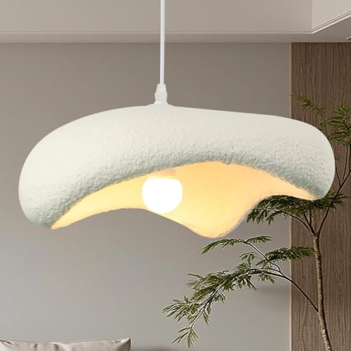 ZenithBeam Lustres Wabi Sabi IrréGulièRe Lustre Blanc Forme De Nuage Ajustable Suspension Luminaire Salon Lampe De Table À Manger Style Nordique Chambre Suspensions D'éClairage IntéRieur E27 40Cm