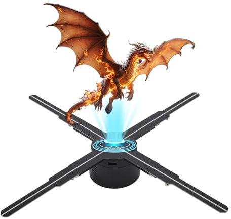 LICAEVEY Pantalla Publicitaria de Ventilador de Holograma 3D, Proyector LED HD con Control Remoto de Aplicación WiFi, Máquina Holográfica de 4 Hojas para Tiendas, Negocios y Eventos (Enchufe de la UE)