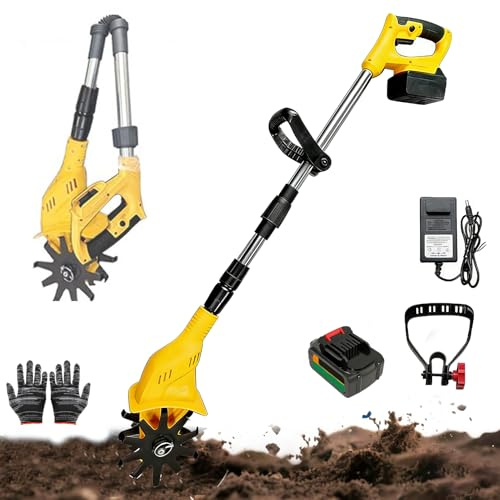 Motobineuse électrique Sans Fil 21 V, Rotavateur De Jardin électrique 1380 W Avec 2 * Batterie, Motobineuse Sans Fil De Conception Extensible Et Pliable Pour Le Jardinage, La Pelouse Et La 1 Battery