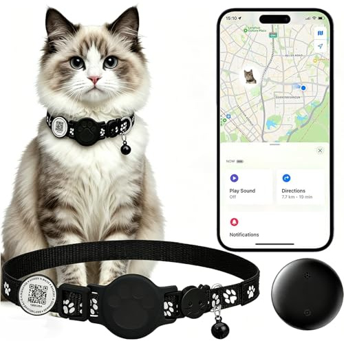 Localizzatore per gatti con codice QR, collare GPS per gatti, localizzatore elettronico impermeabile compatibile con Apple Find My No Monthly Fee, ideale per gatti piccoli e grandi, soluzione di