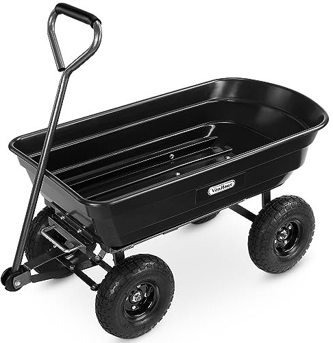 VonHaus Garden Cart – Trolley, Wheelbarrow, Dump Truck with Tipping Function, 75L Capacity, 250kg Max Weight Load – Heavy Duty Transport for Outdoors, Festivals, Tools, Plants, Logs, General Waste