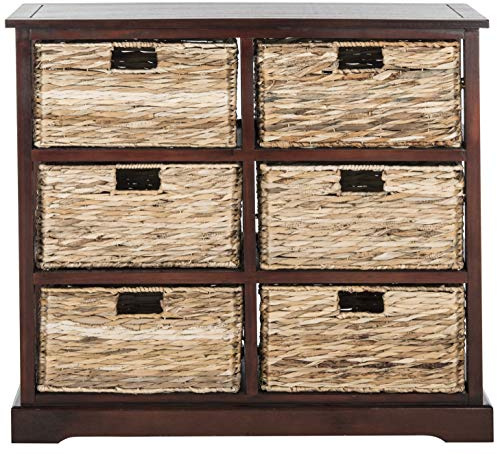 SAFAVIEH Home Collection – Keenan Cherry Storage Chest with Wicker Baskets, Farmhouse Accent Storage Cabinet, Fully Assembled (AMH5740C)