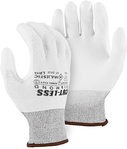 Majestic 37-3435 White Cut-Less Diamond Seamless Knit Glove with Polyurethane Palm Coating Cut Resistant Gloves, Small, 3 Pairs