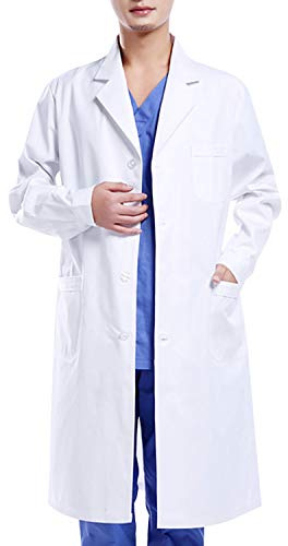 Wafly White Medical Coat, Unisex Cotton Polyester Scientist Lab Coat Doctor Workwear Uniform Food Coat Laboratory Coat Men Coat, XL