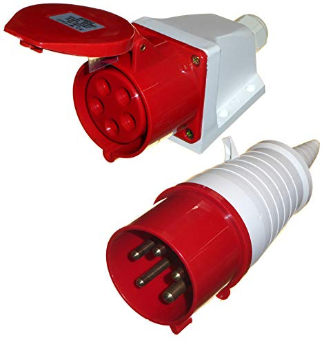 Presa da 32 A e presa a muro a 5 pin 3 fasi 380-415 V per interno/esterno IP44 32A 3P+N+E rossa per utensili elettrici e macchine