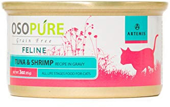 ARTEMIS Wet Canned Gravy Cat Food - OSOPURE Grain Free Limited Ingredient Formula Tuna Shrimp Protein Nutrition All Life Stages 3 oz Pack of 24 cans
