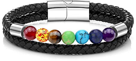 JSDDE Schmuck Chakra Armband Partnerarmbänder Paar Armbänder aus Heilstein Edelstein geflochten Lederband Perlenarmband für Männer Frauen