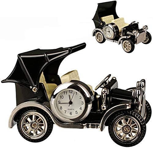 alles-meine.de GmbH kleine - Tischuhr/Miniatur - Uhr - Oldtimer - Auto/Taxi - aus Metall - 9 cm - batteriebetrieben - Analog - Batterie - schwarz - Silber - Zahlen Stehuhr / ..