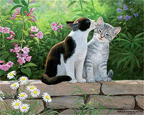 YEESAM ART DIY Ölgemälde Malen nach Zahlen Erwachsene Kinder, Katzen Liebe Rosa Blumen Zahlenmalerei ab 5 Öl Wandkunst (Rosa, mit Rahmen)