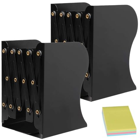 DARUITE Buchstütze, Verstellbar Buchstützen Metall, Schwarz, 2 Stück | Bücherhalter für Zuhause, Klassenzimmer, Schule, Büro, Ideal für Ordner, Zeitschriften, Schüler, Lehrer, Rutschfest