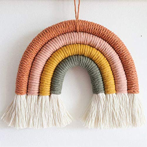 EBINGMIMA Regenbogen-Wandbehang, Makramee gewebter Regenbogen, Regenbogen-Wanddekoration, Babyzimmer-Dekor, Kinderzimmer-Geschenk (Grau-Grün)