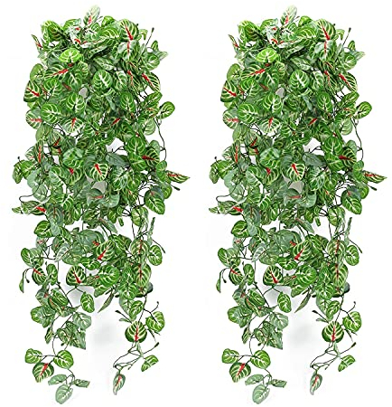 HUAESIN 2 Pcs Künstliche Hängepflanzen Efeu Kunstpflanzen Lange Hängende Pflanzen Unechte Plastikpflanzen Grün Begonie für Hochzeit Innen Balkon Wand Topf Garten Party Dekoration 107cm