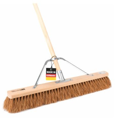Stabiler Saalbesen Kokos Borsten 100cm mit Stiel 160cm Besen Metallbügel | Naturfaser-Kokos-Borsten, Spezieller Stielstabilisator, Gute Staubbindung, Profibesen, Zusatzhalterung