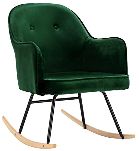 vidaXL Schaukelstuhl Schwingsessel Relaxstuhl Schwingstuhl Stuhl Polsterstuhl Wippstuhl Schaukelsessel Sessel Relaxsessel Dunkelgrün Samt