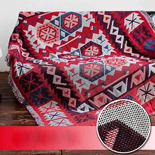 RFDFG Nordic Geometrische Couch-/Sesseldecke, Sofa-/Relaxsessel, doppelseitig, Jacquard-Strickdecke, Manta, rot, A,180 x 230 cm