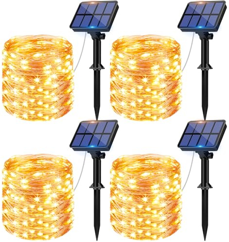 litogo [4 Stück] Solar Lichterkette Aussen, 12M 120Led Lichterkette Solarlichterkette für Außen Wasserdicht KupferDraht Outdoor lichterkette Deko Draußen 8 Modus für Balkon, Weihnachten Warmweiß