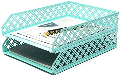 Exerz Briefablagen 2 Stück Stapelbarer Papiersortierer/Schreibtischorganizer/Aktenablage für Schreibtisch - Maschendraht-Metall-Aktenregal - Büro, Schule, Heimstudium