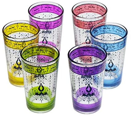 6 verres marocains en verre artisanaux ethniques pour thé et infusions comme si vous étiez à Marrakech