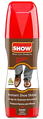 SHOW Brown Instant Leather Shoe Shine Liquid for Shoe Boots Bags- Unisex 1 unit 75ml Bottle with Sponge for Instant Leather Colour Nourish and Condition - Leather Care Products