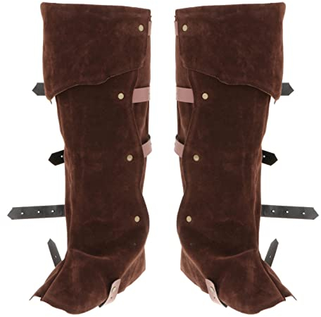 kowaku Kostüm Stiefelüberzüge Ritter Krieger PU Beinschützer Mittelalterliche Beinschützer Piraten Stiefelstulpen Schuhüberzüge Stiefelüberzüge für Cosplay, BRAUN