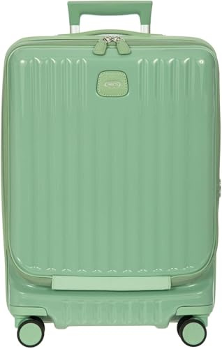 Bric's Positano Trolley Spinner - Carry-On Luggage with Built-In USB Port and Lock - Lightweight Suitcases Made From Durable Polycarbonate - Protector Cover Included - 21 Inch with Pocket, Sage