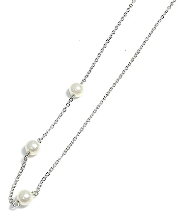 Aotiwe Kettengürtel mit Perlen, Körperketten für Frauen Silber mit 5 Perle 79cm Metalllegierung Rolokette Taillenkette
