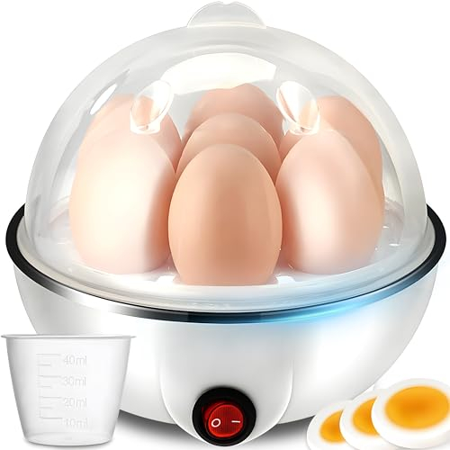 Retoo Cuecehuevos para hasta 1-7 huevos Soporte para huevos Función de calentamiento Acero inoxidable Plástico Minis de cocina Cuecehuevos 150 vatios Para un huevo de desayuno perfecto