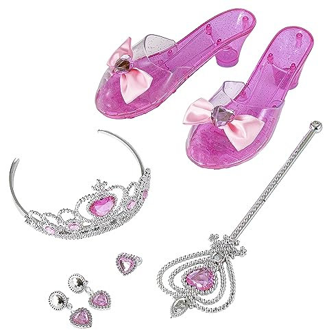 Baroni Toys Set Accessori da Principessa per Bambine, Kit Travestimento Bambina con Corona Bacchetta, Scarpe con Tacco Orecchini Anello con Cuore, Gioco di Ruolo Bambini 3 4 5 6 7 Anni