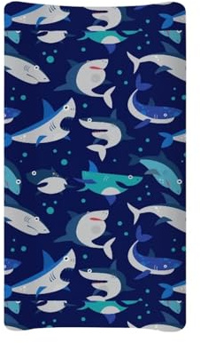 BYCHECAR Shark Baby-Wickelauflagen-Bezug, ultraweich, dehnbar, Wickeltisch-Bezüge für Jungen, atmungsaktiv, für Kinderzimmer, Wickeltisch-Bezug, blau