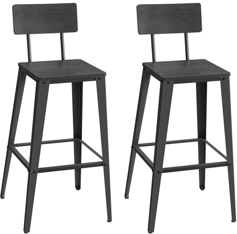VASAGLE Bar Stool Set of 2, Bar Chairs, Kitchen Chairs with Backrest, Steel Frame, Easy Assembly, Industrial, Ash Black and Ink Black LBC078B02
