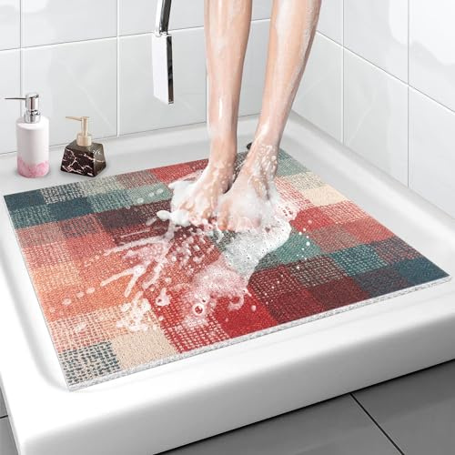 Duschmatte rutschfest 60x60 cm: Weich Komfort Badematte mit Ablauflöchern, PVC-Luffa Massage Antirutschmatte Dusche, Duscheinlage rutschfest für Senioren