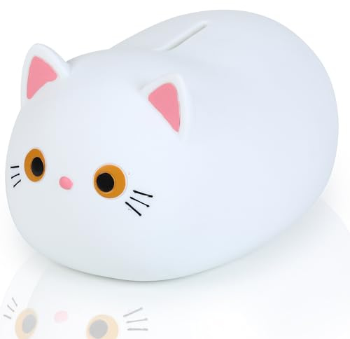 H&W Weißes Katzen-Sparschwein | Niedliches Sparschwein für Kinder, erste Spardose, tolles Geburtstagsgeschenk