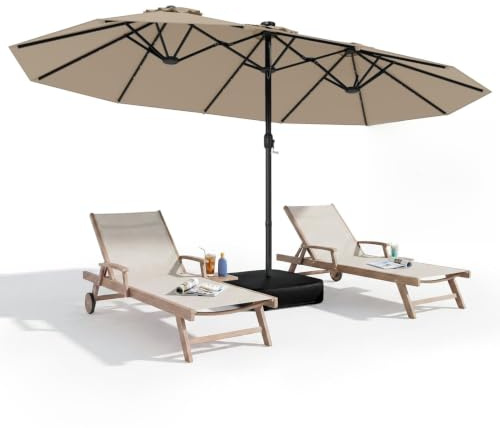 RELAX4LIFE Doppelsonnenschirm mit Ständer & LED-Solar-Beleuchtung, 450 x 260 cm, extra großer Sonnenschirm, UPF 50+, Gartenschirm mit Kurbel, Marktschirm Sonnenschutz für Garten & Terrasse (Beige)