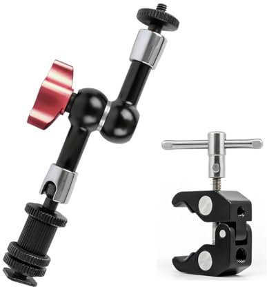 Bras Magique de Pince de Montage pour caméra, Adaptateur de Position de Friction de Joint réglable, Super Pince avec Trous filetés de 1/4 et 3/8, adapté pour caméra, Moniteur (7 Pouces)