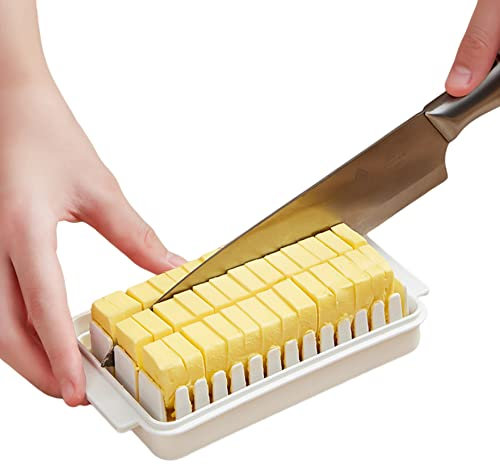Butter Dish With Lid and Cutting Case Multi Purpose Butter Dishes Butter Dishes with Lids for Cooking Needs Portable Cheese Storage Holder, 16.5x9.5x5 cm (White), butter dish with lid and knife