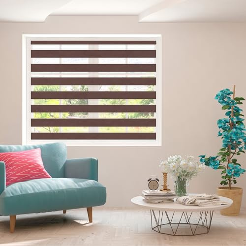 Zebra Blind Day and Night Roller Blind Aluminium Frame Dual Layer Fabric Modern Window Blind Easy to Install Easy Clean Privacy Living Room Kitchen Bedroom Bathroom 155 cm Drop (Brown, 130cm Width)