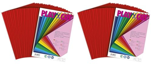 PLAY-CUT Fotokarton A4 Set Weihnachtsrot (300g/m2) | 20 Bogen Din A4 Foto Karton Bunt | Dickes Foto Papier | Premium Druckerpapier Dicke Stärke | Karton zum Basteln Drucken (Packung mit 2)