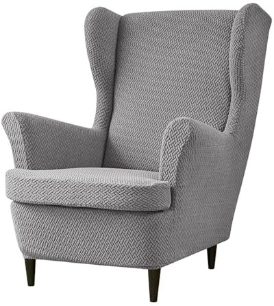 Chickwin 2-Teiliges Set Stretch Waschbarer Ohrensessel Überzug, Retro Volltonfarbe Sesselbezug, Mode Sessel Überzug für Wohnzimmer Schlafzimmer (Grau)