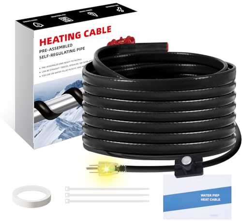 Tsolzdadi 30FT Heat Cable for Water Pipes, Prevent Freezing & Easy Installation, Water Pipe Heat Cable With Thermostat Self-Regulating, Pipe Heating Trace System 120 V