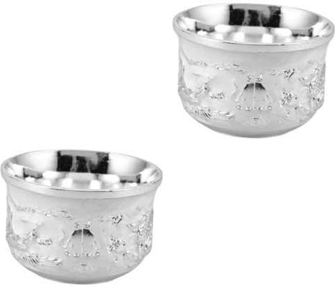 Cabilock 2 Piezas Copa de Vino Porcelana Taza de té Antigua Taza de té de la Vendimia Tetera de Metal Taza de té Retro Taza de té de Metal Taza de te Taza de Bebida Aleación de Zinc Silver