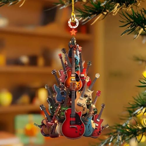 RocKinn' Around Guitar Christmas Tree 2D Premium Acrylic Ornament, Xmas Party Musical Instrument Gift