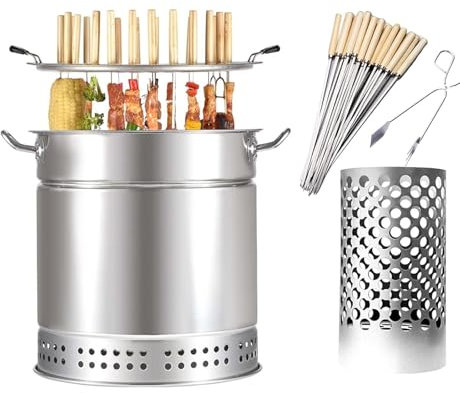 Barbecue Vertical Suspendu, Gril à Charbon de Bois sans fumée, Four divisé en Acier Inoxydable avec 60 brochettes de brochettes, rôtissoire à 360 °, Barbecue pour Le Camping