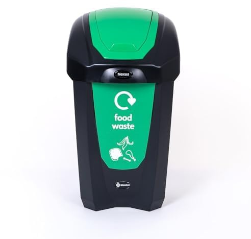 Glasdon Nexus 30 Food Waste Bin (Green Sticker) – 30-Litre Food Waste Collection Bin – Compact Indoor Recycling Bins - Flip Lid