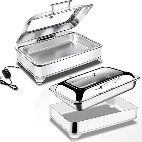 Electric Chafing Dishes Buffet Set - 2pcs 9L Stainless Steel Food Warmers with Clear Glass Hydraulic Covers & Adjustable Temperature 30-85°C for Parties & Buffets