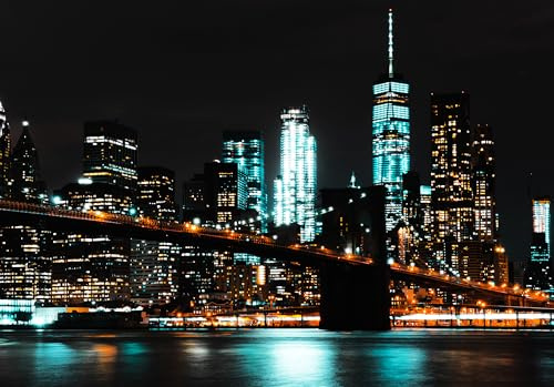 KUSTOM ART Dekorative Poster Serie Bilder Metropole New York Brooklyn Bridge bei Nacht Kunstdruck auf beschichtetem Papier 40 x 30 cm ohne Rahmen