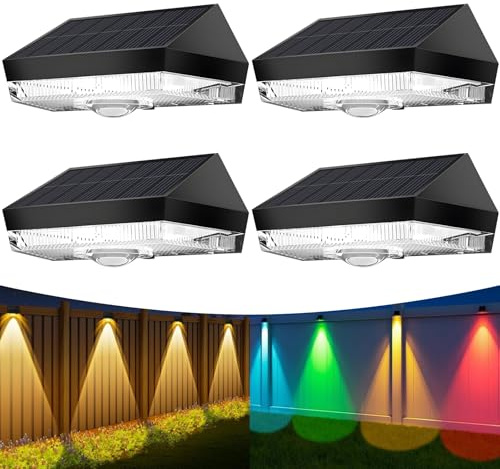 Anmossi Solarlampen für Außen Garten,4 Stück Wasserdichte Solarleuchten Garten Dekoration,Kaltweiß/Neutrallicht/Warmweiß/RGB,10 Modus Solarzaunleuchten für Terrasse,Stufen und Treppen